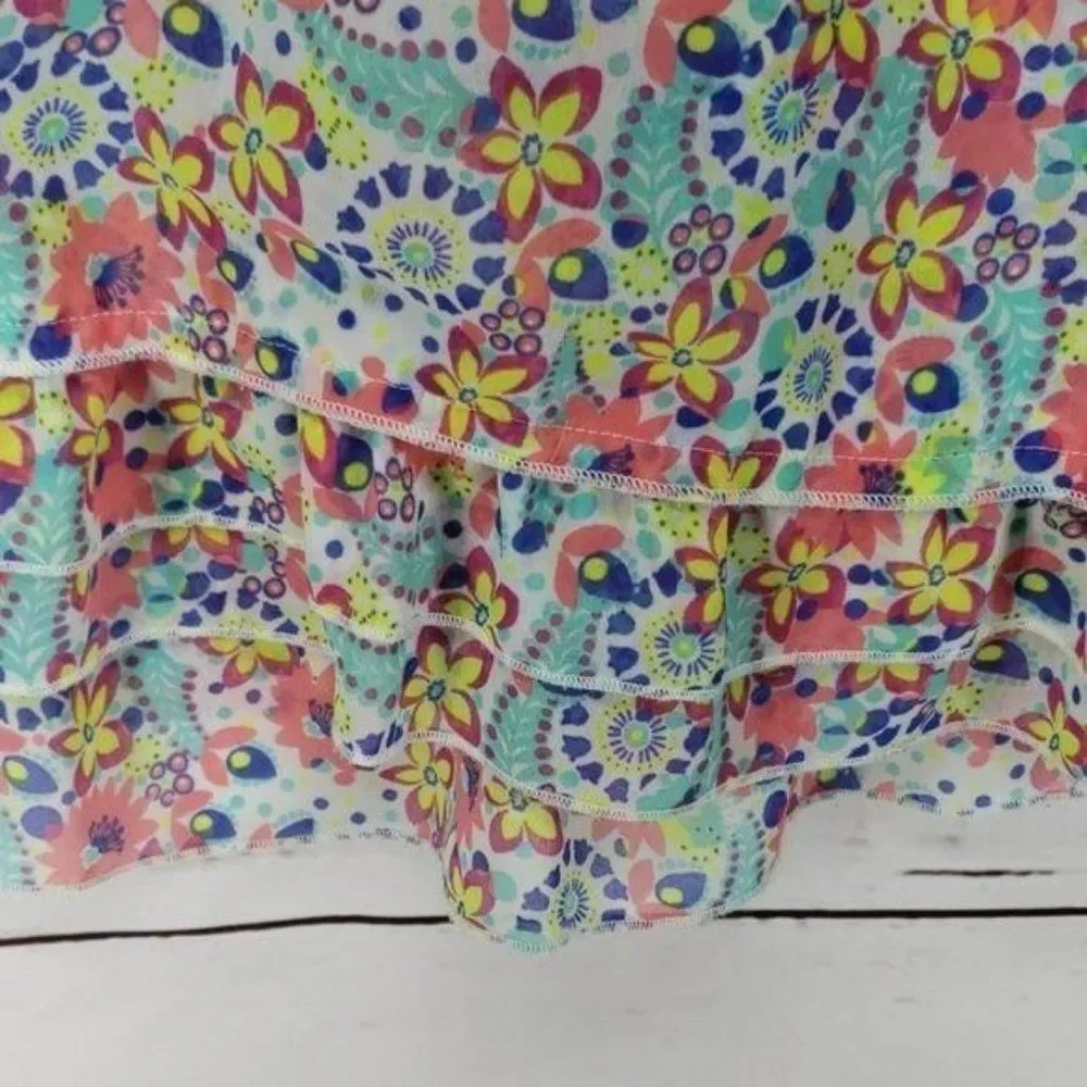 Red Camel Girls Peplum Floral Hi‎ Low Ruffle Sleeveless Design Shirt Size Large